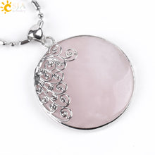 Load image into Gallery viewer, CSJA Reiki Natural Big Round Gem Stone Bead Pink Quartz Necklaces Pendants Flower Charm Women Girl Crystal Bohemian Jewelry E797