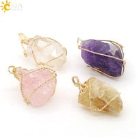 Real Raw Pink Purple Gem Crystal Necklace Hexagonal Bullet Reiki Chakra Natural Stone Necklace Pendant Women Jewelry E056
