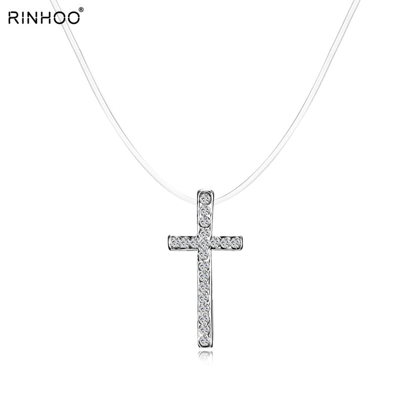 CZ Crystal Zircon Stone Silver Chain Necklace Elegant Fashion Cross Pendant For Women Wedding Party Gift Jewelry