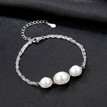 Load image into Gallery viewer, Trendy 925 Sterling Silver Charms Women Love Chain Link Natural Pearl Bracelet Size Adjustable for Lady Bangles Jewelry