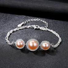 Load image into Gallery viewer, Trendy 925 Sterling Silver Charms Women Love Chain Link Natural Pearl Bracelet Size Adjustable for Lady Bangles Jewelry