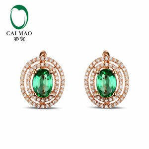 1.25 ct Natural Emerald 18KT/750 Rose Gold 0.45 ct Full Cut Diamond Earrings Jewelry Gemstone
