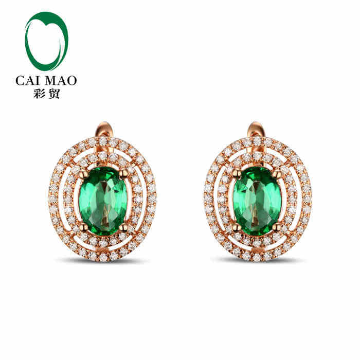 1.25 ct Natural Emerald 18KT/750 Rose Gold 0.45 ct Full Cut Diamond Earrings Jewelry Gemstone