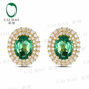 1.38 ct Natural Emerald 18KT/750 Yellow Gold 0.49 ct Full Cut Diamond Stud Earrings Jewelry Gemstone