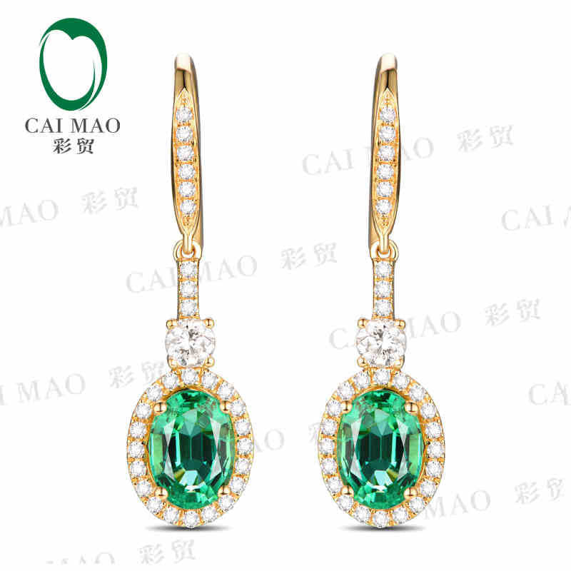 1.45 ct Natural Emerald 18KT/750 Yellow Gold 0.51 ct Full Cut Diamond Earrings Jewelry Gemstone