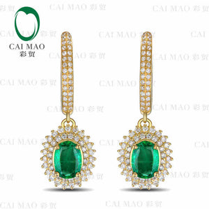 1.69 ct Natural Emerald 18KT/750 Yellow Gold 0.78 ct Full Cut Diamond Earrings Jewelry Gemstone