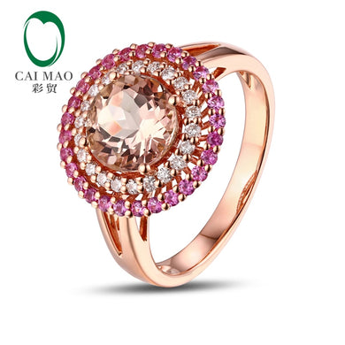 14KT/585 Rose Gold 0.23ct Round Cut Diamond 0.39ct Pink Sapphire 1.81ct Natural Morganite Engagement Ring Jewelry