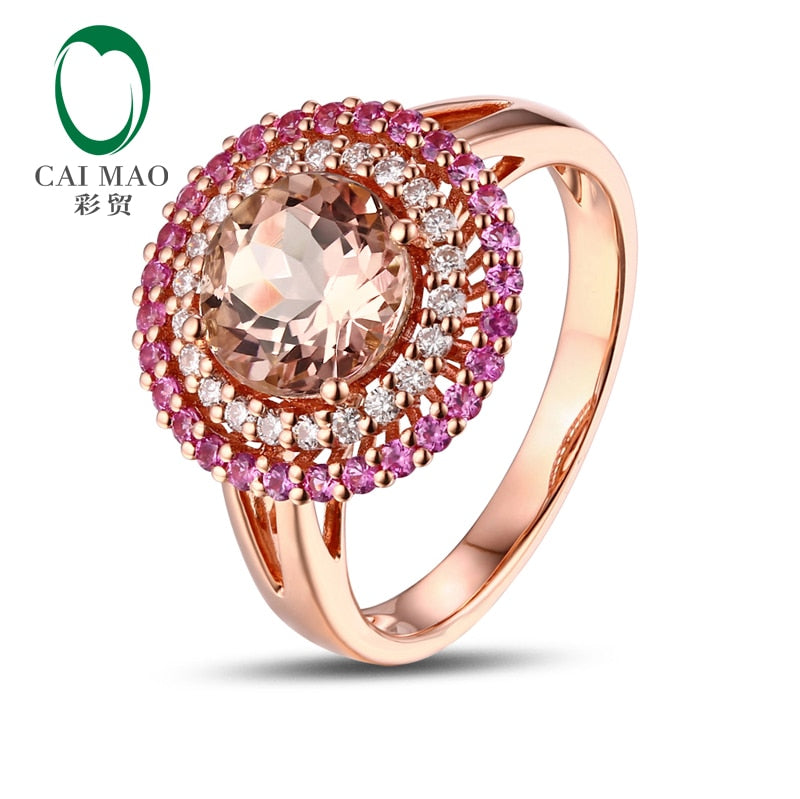 14KT/585 Rose Gold 0.23ct Round Cut Diamond 0.39ct Pink Sapphire 1.81ct Natural Morganite Engagement Ring Jewelry