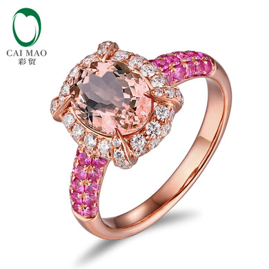14KT/585 Rose Gold 0.59ct Round Cut Diamond 0.54ct Pink Sapphire 1.79ct Natural Morganite Engagement Ring Jewelry