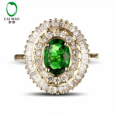14KT/585 Yellow Gold 1.23 ct Natural Tsavorite & 0.93 ct Full Cut Diamond Engagement Gemstone Ring Jewelry