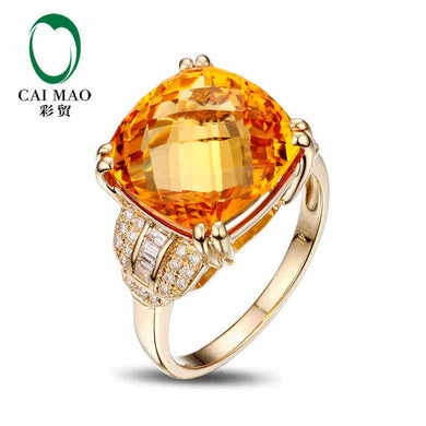 14KT/585 Yellow Gold 8.10 ct Natural Citrine & 0.32 ct Full Cut Diamond Engagement Gemstone Ring Jewelry