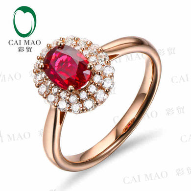 18KT/750 Rose Gold 0.83 ct Natural Red Blood Ruby & 0.4 ct Full Cut Diamond Engagement Gemstone Ring Jewelry