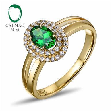 18KT/750 Yellow Gold 0.38 ct Natural Tsavorite & 0.17 ct Full Cut Diamond Engagement Gemstone Ring Jewelry