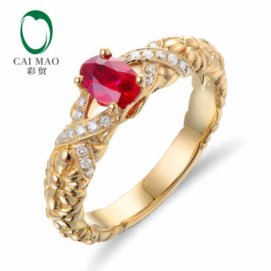 18KT/750 Yellow Gold 0.65 ct Natural Red Blood Ruby & 0.12 ct Full Cut Diamond Engagement Gemstone Ring Jewelry