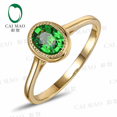 18KT/750 Yellow Gold 1.02 ct Natural Tsavorite & 0.02 ct Full Cut Diamond Engagement Gemstone Ring Jewelry