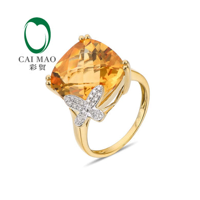 14k Yellow Gold Natural 12.05CT Yellow Citrine & 0.10ct Natural Diamond Ring