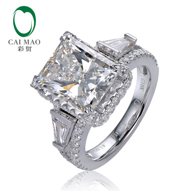 3.70ct F Radiant Moissnaite with 1.15ct Accent Moissanite 14K White Gold Engagement Ring