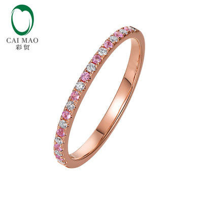 Half Eternity 14K Rose Gold Natural Diamond Pink Sapphire Engagement Wedding Band