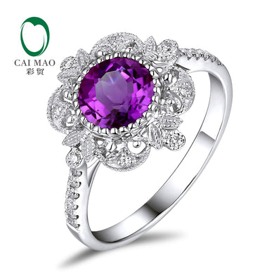 Jewelry 1.04ct Amethyst 14kt Gold 0.17ct Natural Diamond Engagement Ring