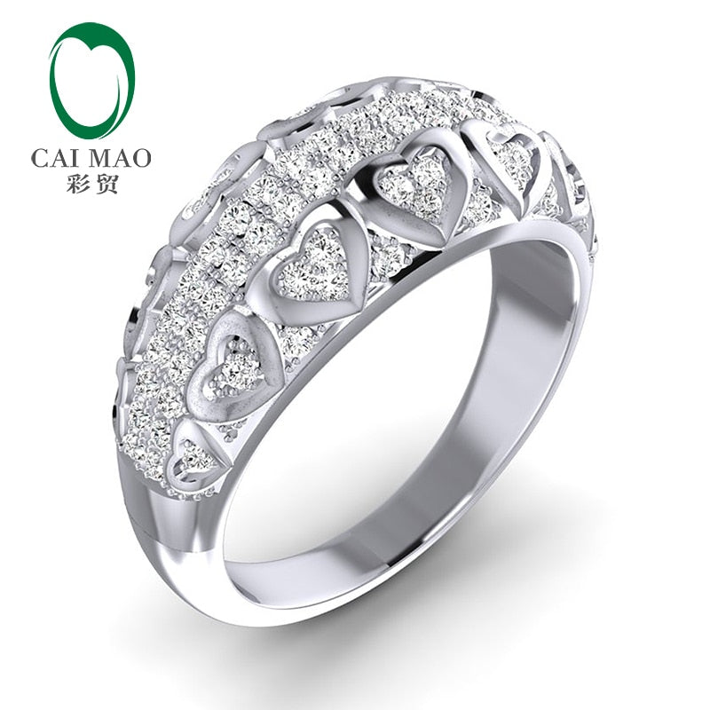 Pave Setting 14k White Gold Heart Cut moissanite Wedding Band Ring Jewelry
