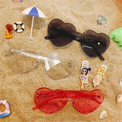 Candy Color Heart-shaped Frameless Woman Sunglasses Dazzling Color Transparent Polarized Lens Trend Personality Girl Sunglasses