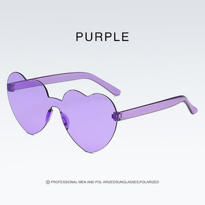 Candy Color Heart-shaped Frameless Woman Sunglasses Dazzling Color Transparent Polarized Lens Trend Personality Girl Sunglasses