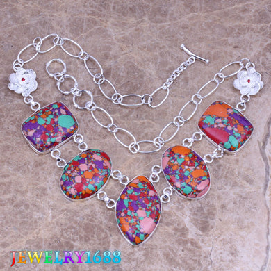 Captivating Multicolor Natural Stone 925 Sterling Silver Grade Necklace L624