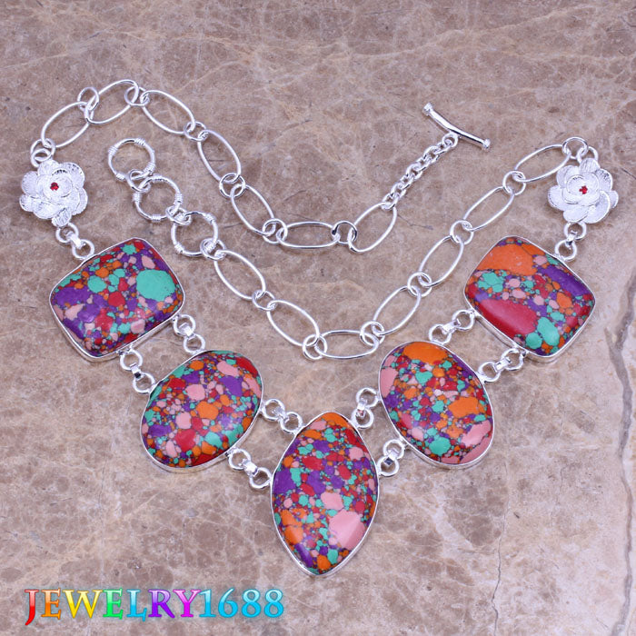 Captivating Multicolor Natural Stone 925 Sterling Silver Grade Necklace L624