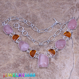 Captivating Pink Natural Stone Brown Morganite 925 Sterling Silver Grade Necklace L555