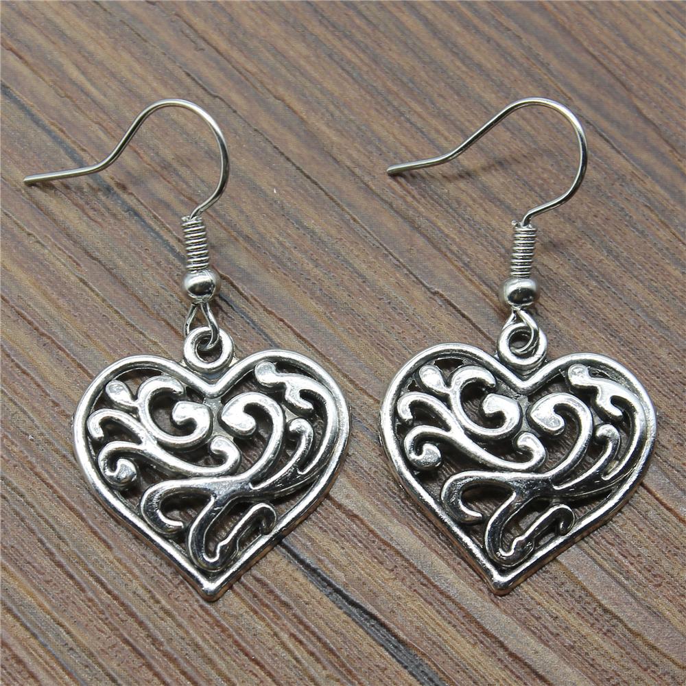 Carved Flower Heart Drop Earrings Vintage Carved Flower Heart Dangle Earrings Carved Flower Heart Earrings For Women