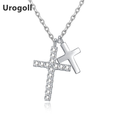 Cassic Reall doppia croce in argento sterling 925 con cuore trasparente zircone cubico collana da donna gioielli regali 