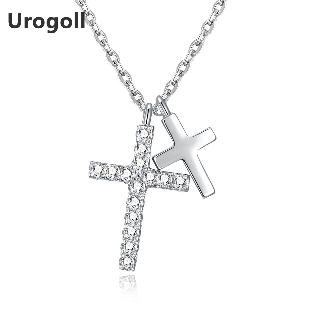 Cassic Reall doppia croce in argento sterling 925 con cuore trasparente zircone cubico collana da donna gioielli regali 