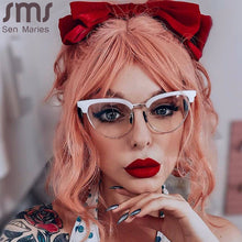 Load image into Gallery viewer, Cat Eye Computer Glasses Women Anti Blue Eyebrow Design Eyewear Blue Light Blocking Glasses Optical Spectacle Eyeglass Bicolor