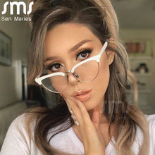 Load image into Gallery viewer, Cat Eye Computer Glasses Women Anti Blue Eyebrow Design Eyewear Blue Light Blocking Glasses Optical Spectacle Eyeglass Bicolor