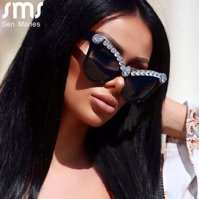 Cat Eye Diamond Sunglasses Women 2023 Female  Sunglasses Women Brand Designer Eyewear Men Big Vintage Shades Glasses UV400