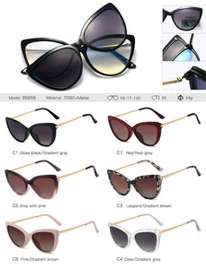 Cat Eye Eyeglasses Frame And Magnetic Sunglasses Polarized Clip On Women Magnet Female Clip On Anti Blue Light Computer Glasses