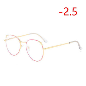 Cat Eye Myopia Glasses With Degree Women Metal Frame PC Lens Nearsighted Glasses Female 0 -0.5 -1.0 -1.5 -2.0 -2.5 -3.0 To -6.0