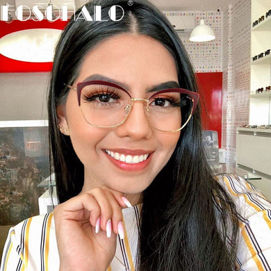 Cat Eye Optical Glasses Metal Flat Women 2023  Brand Designer Clear Lens Unique Legs Retro Glasses Frame Myopia Oculos