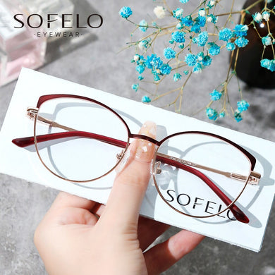 Cat Eye Optical Myopia Glasses Frame Women Prescription Eye Glasses Frame Female Red Stainless Steel Spectacles Brand