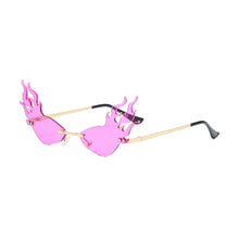 Load image into Gallery viewer, Cat Eye Rimless Triangle Red Flame Sunglasses For Women Purple Pink Fire Sun Glasses Trending  Metal Female