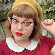 Load image into Gallery viewer, Cat Eye Rose Petal Color Half Frame Rhinestone  Designer Glasses UV400 Prescription Glasses Unisex Computer Glasses