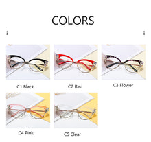 Load image into Gallery viewer, Cat Eye Rose Petal Color Half Frame Rhinestone  Designer Glasses UV400 Prescription Glasses Unisex Computer Glasses