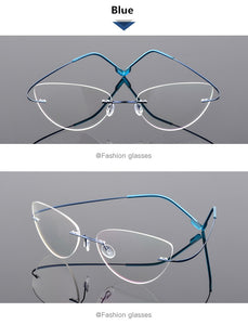 Cat Eye Style Ultra-light Memory Titanium Alloy Wired Rimless Myopia Eyeglasses Optical Glasses Frame Men Women Eyewear