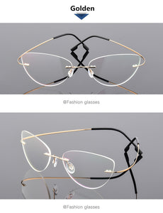 Cat Eye Style Ultra-light Memory Titanium Alloy Wired Rimless Myopia Eyeglasses Optical Glasses Frame Men Women Eyewear