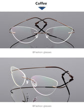 Load image into Gallery viewer, Cat Eye Style Ultra-light Memory Titanium Alloy Wired Rimless Myopia Eyeglasses Optical Glasses Frame Men Women Eyewear