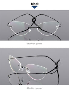 Cat Eye Style Ultra-light Memory Titanium Alloy Wired Rimless Myopia Eyeglasses Optical Glasses Frame Men Women Eyewear