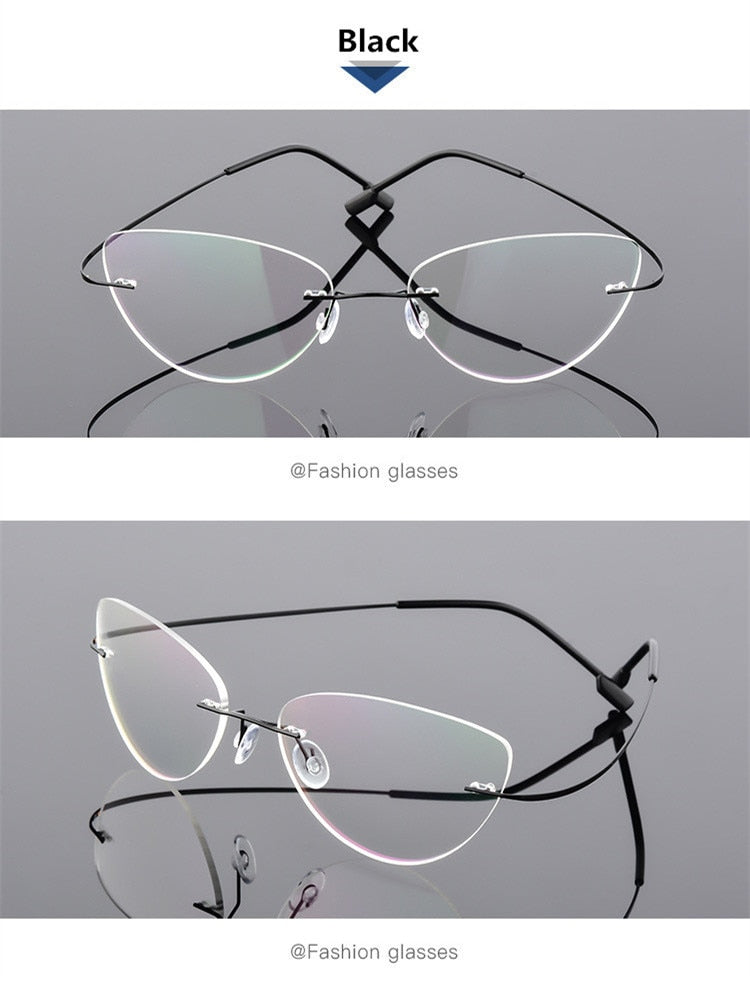Cat Eye Style Ultra-light Memory Titanium Alloy Wired Rimless Myopia Eyeglasses Optical Glasses Frame Men Women Eyewear