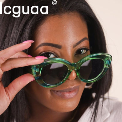 Cat Eye Sun Glasses Women 2023 Oversized Green Leopard Stripe Wear Glasses For Outdoor Oculos De Sol Masculino Sunglasses