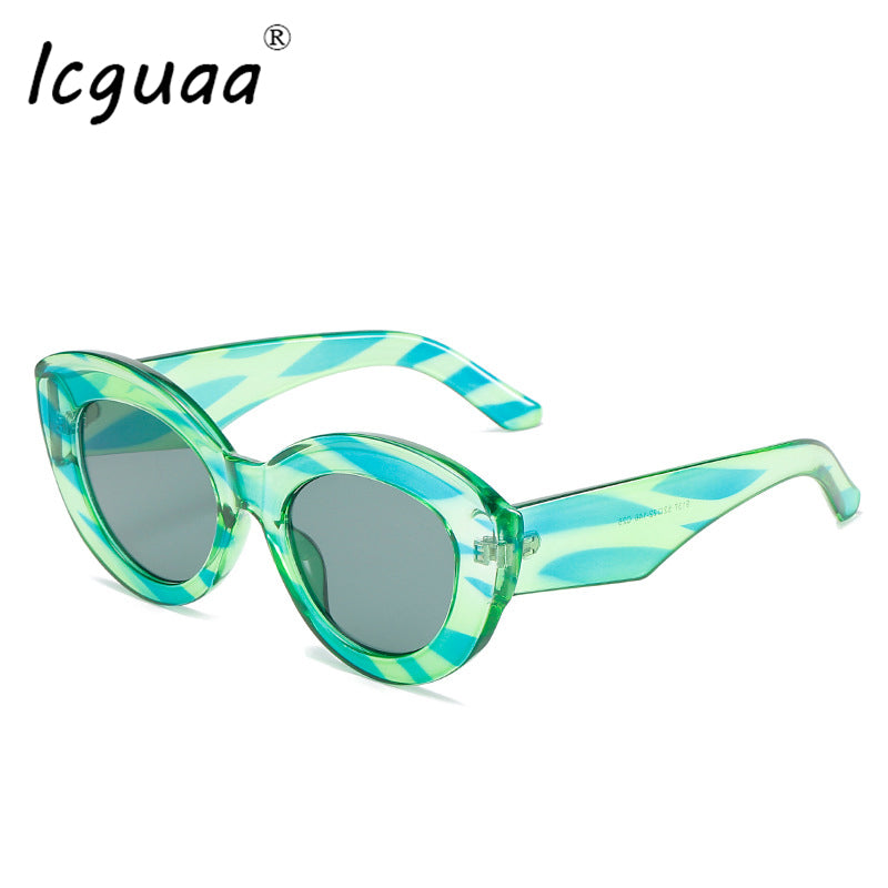 Cat Eye Sun Glasses Women 2023 Oversized Green Leopard Stripe Wear Glasses For Outdoor Oculos De Sol Masculino Sunglasses