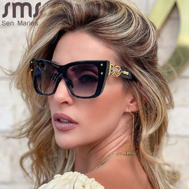 Cat Eye Sunglasses Women Brand Designer Oversized Sun Glasses Men Rivet Punk Goggle Shades One Piece Glasses UV400 Oculos
